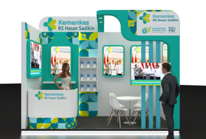 Desain Booth Pameran Rumah Sakit HS Medical Expo Hari Kesehatan Nasional.