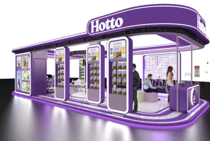 Design Booth Pameran Menarik Hotto Keren Hitech Terkini Eye Catching.