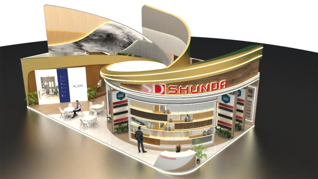 desain booth pameran dua lantai